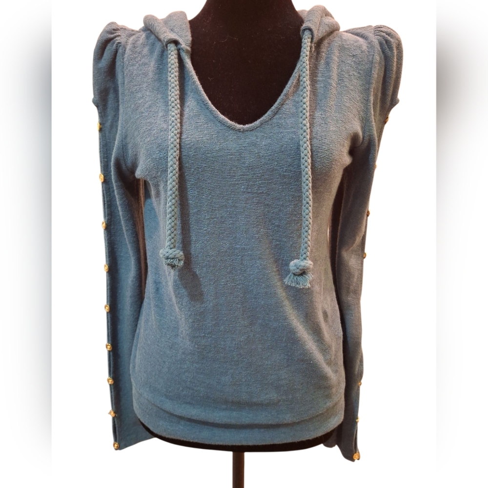 "Juicy Couture" Blue Women's Hoodie with Cut-Out Button Detail Sz.S Like new...